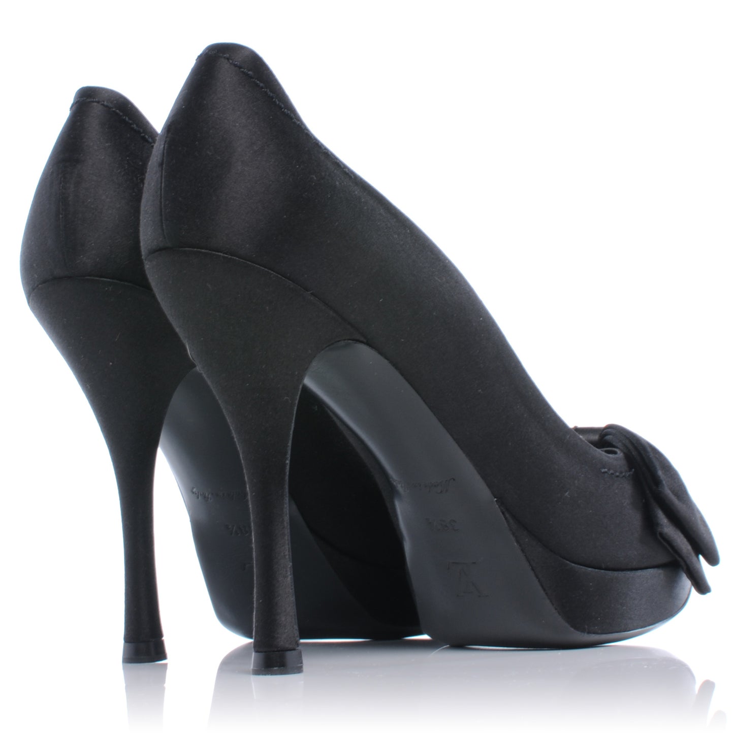 Satin Peep Toe Bow Pumps Heels 38.5 Black