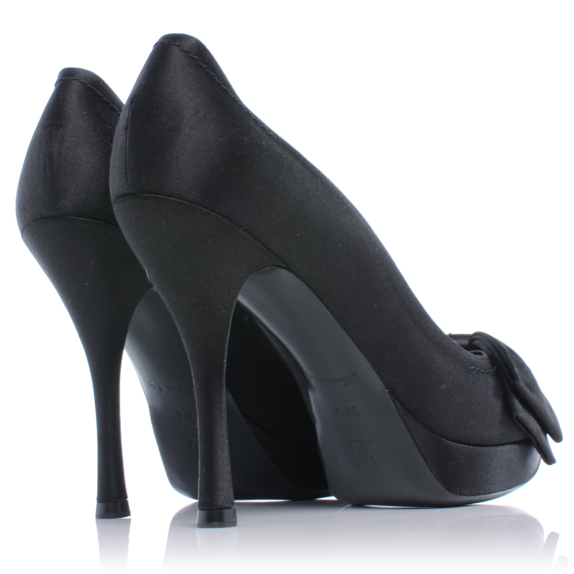 Louis Vuitton Satin Peep Toe Bow Pumps Heels 38.5 Black 3 of 6