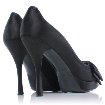 Louis Vuitton Satin Peep Toe Bow Pumps Heels 38.5 Black 3 of 6