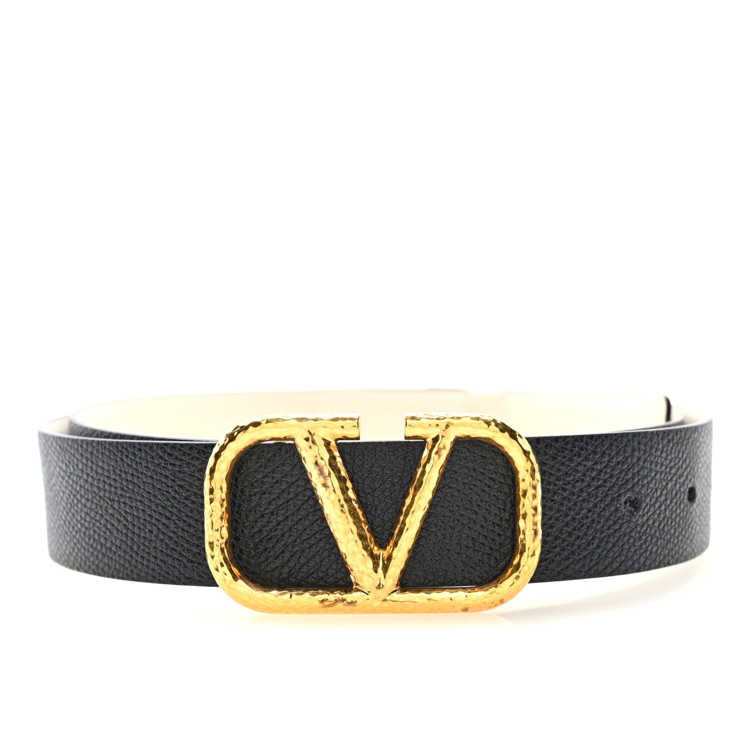 Valentino Garavani Glossy Calfskin Grainy Calfskin Hammered VLogo Reversible 30mm Belt 80 32 White Black 2 of 6
