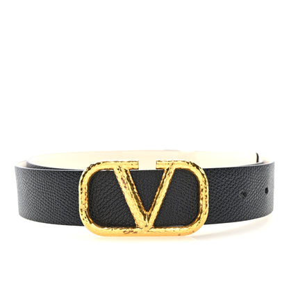 Valentino Garavani Glossy Calfskin Grainy Calfskin Hammered VLogo Reversible 30mm Belt 80 32 White Black 2 of 6