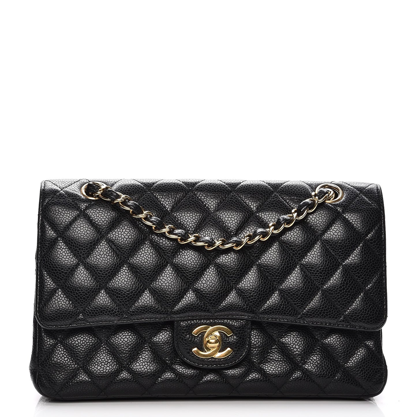 Caviar Quilted Medium Double Flap Black