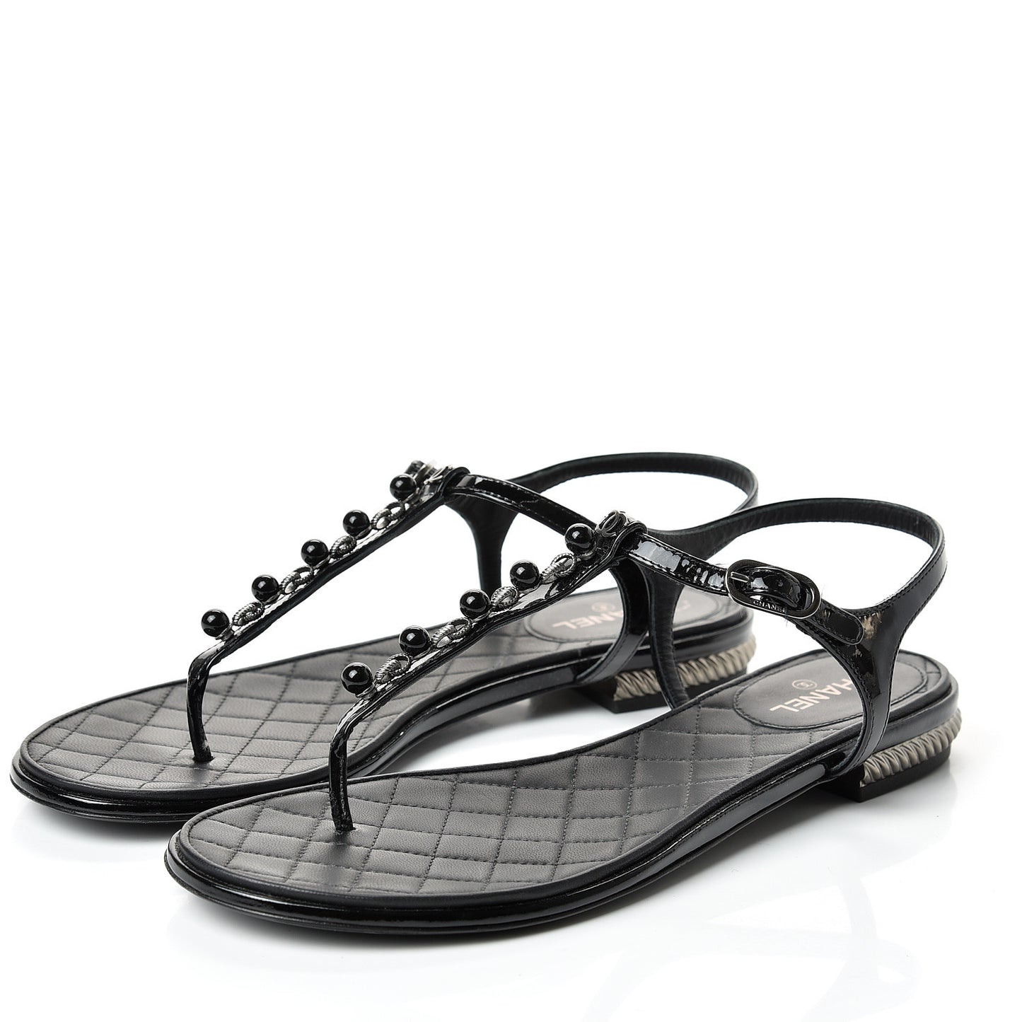 Patent Beaded CC Thong Sandals 37.5 Black