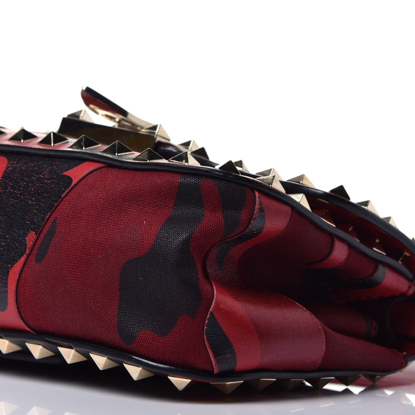 Nappa Canvas Camouflage Mini Rockstud Flap Saddle Crossbody Bag Red