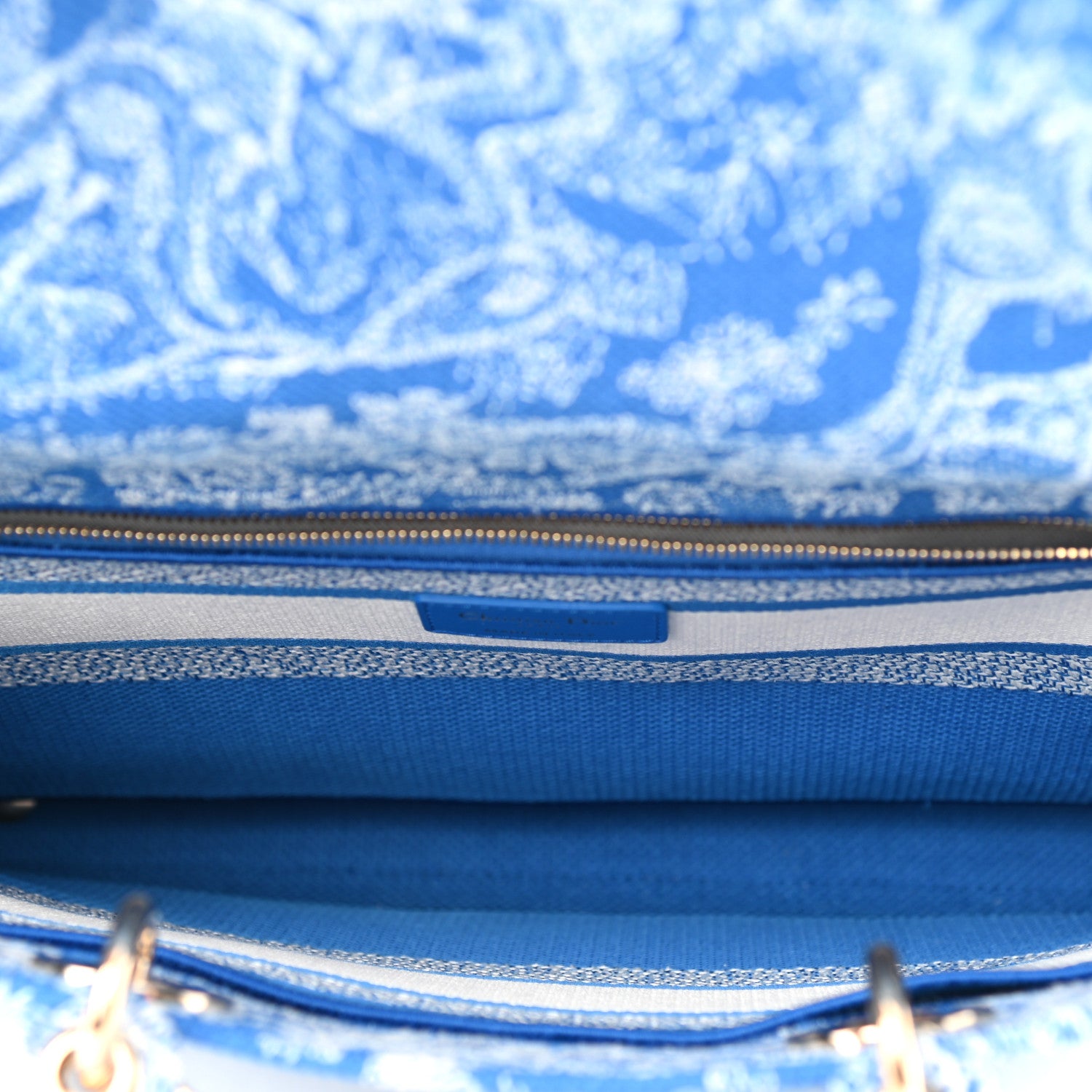 Christian Dior Toile de Jouy Embroidered Large Lady D-Lite Fluorescent Blue 4 of 9