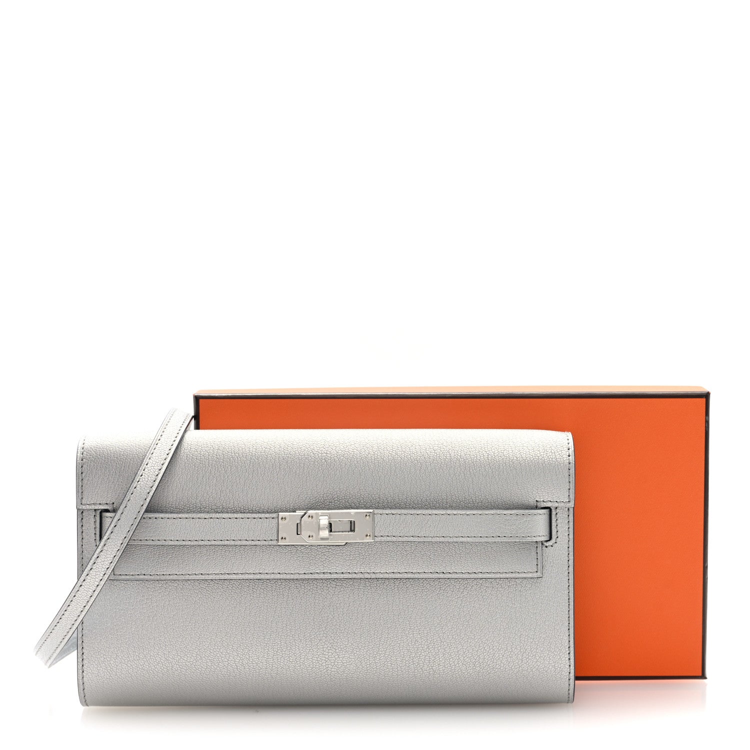 Hermes Metallic Chevre Chamkilight Kelly Wallet To Go Argent 11 of 11