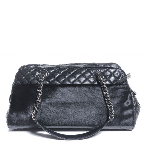 Chanel Aged Calfskin Pony Hair Quilted Miss Pony Bowler Black 1 of 8