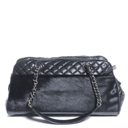Chanel Aged Calfskin Pony Hair Quilted Miss Pony Bowler Black 1 of 8