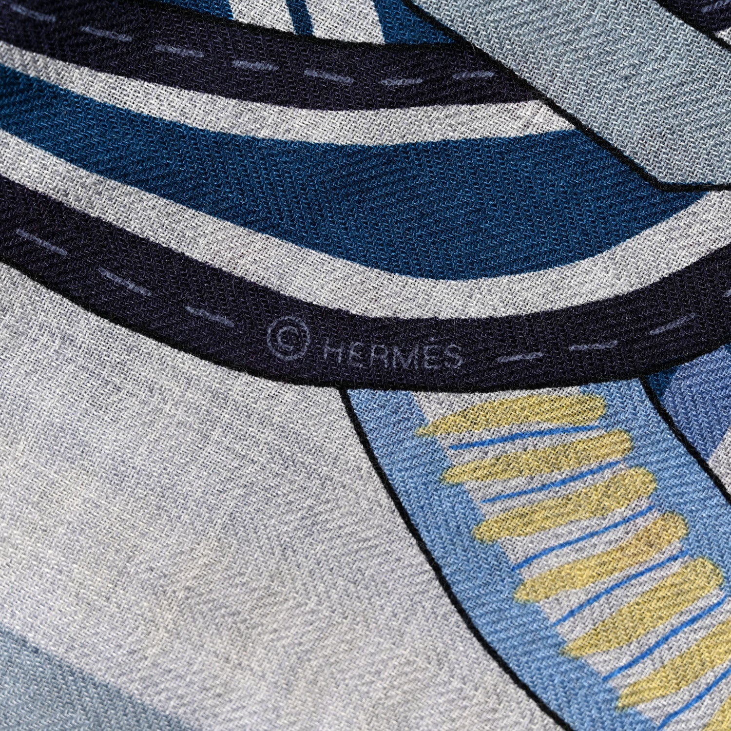 Hermes Cashmere Silk La Selle Imaginaire Shawl 140 Gris Chine Bleu 6 of 6