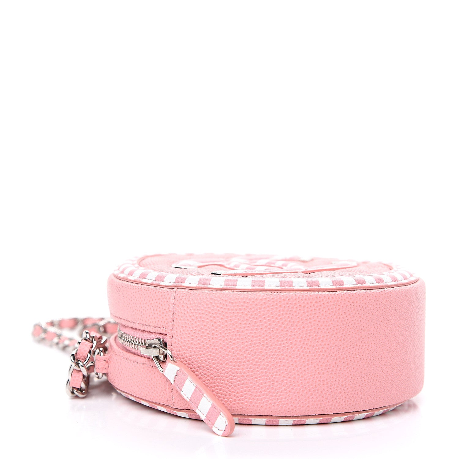 Chanel Caviar Quilted Filigree Round Clutch With Chain Pink White 3 of 9
