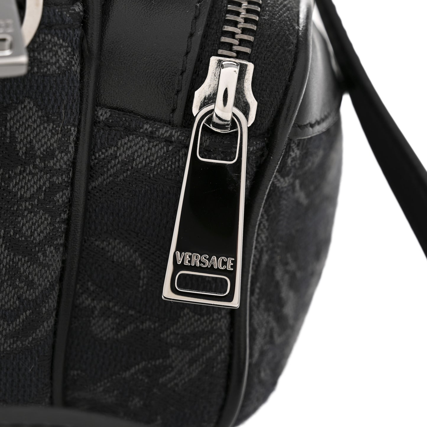 Fabric Jacquard Calfskin Barocco Crossbody Bag Black