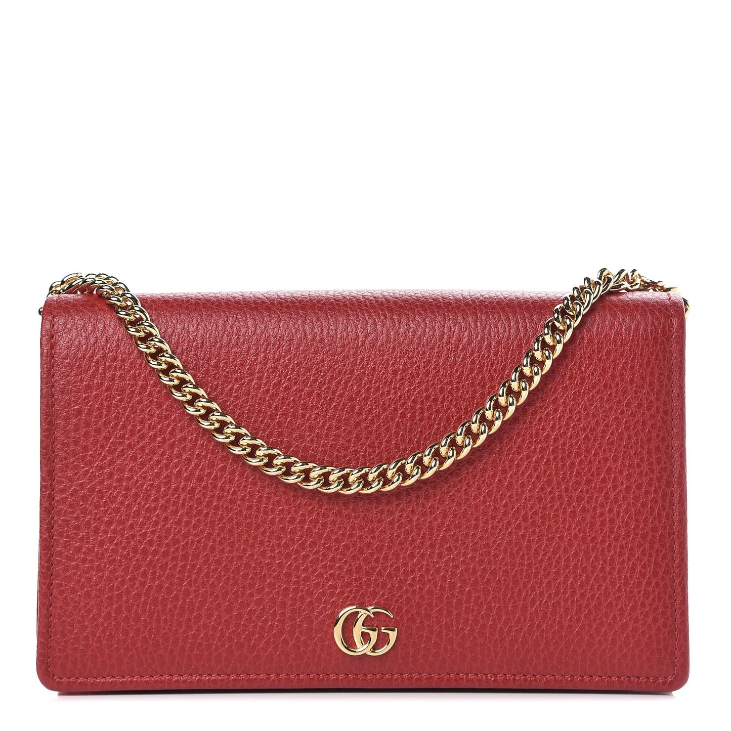 Dollar Calfskin Mini GG Marmont Chain Wallet Hibiscus Red