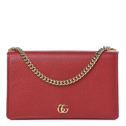 Gucci Dollar Calfskin Mini GG Marmont Chain Wallet Hibiscus Red 1 of 10