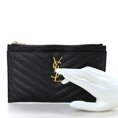 Saint Laurent Grain De Poudre Chevron Monogram Bill Pouch Black 2 of 6