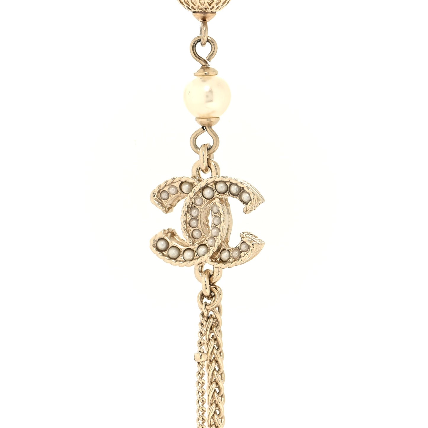 Pearl Crystal CC Long Necklace Gold