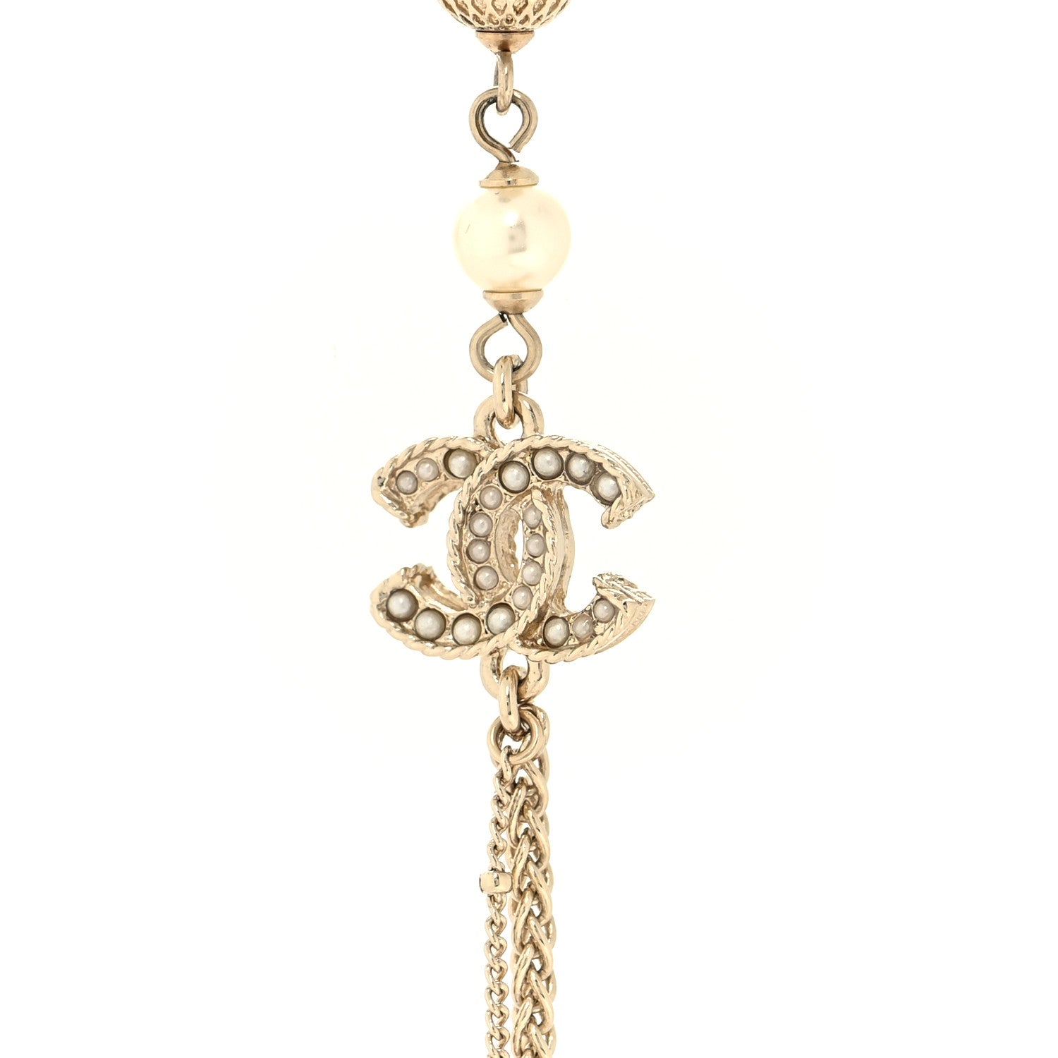 Chanel Pearl Crystal CC Long Necklace Gold 6 of 7
