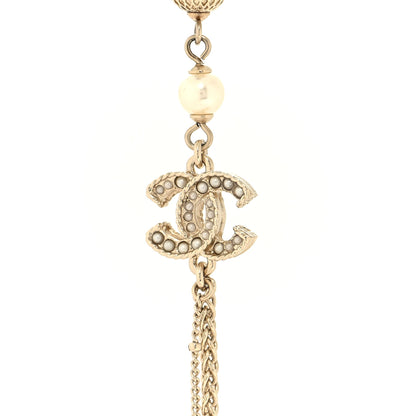 Chanel Pearl Crystal CC Long Necklace Gold 6 of 7