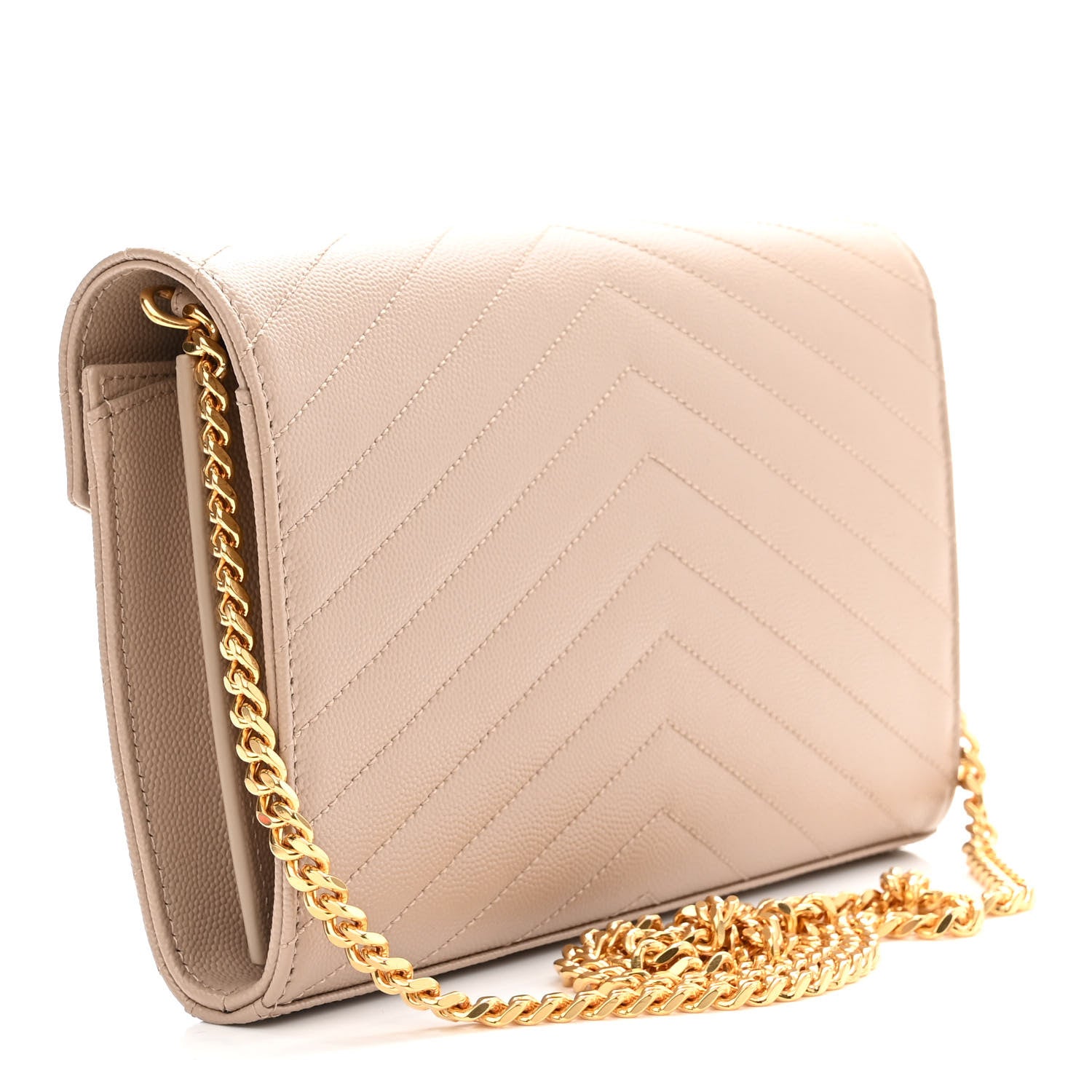 Saint Laurent Grain De Poudre Matelasse Chevron Monogram Chain Wallet Nude Powder 3 of 9
