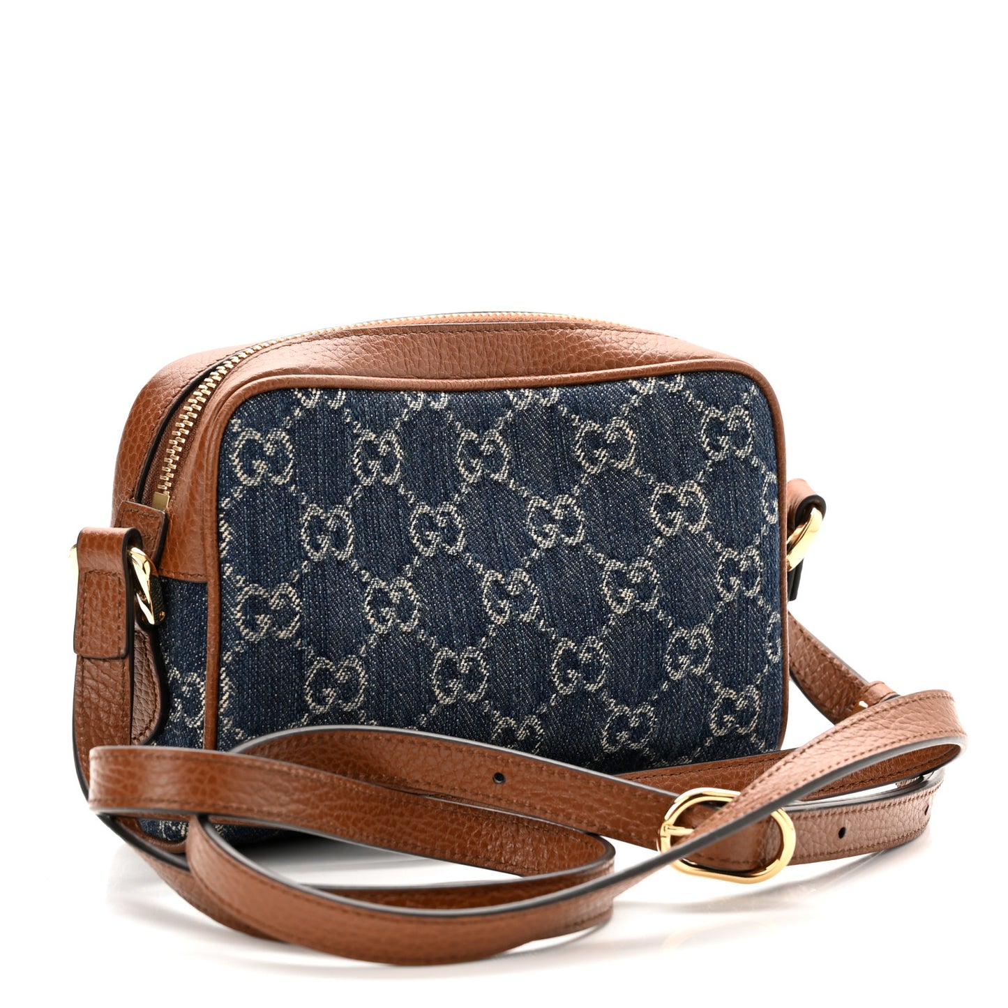 New Denim GG Monogram Dollar Calfskin Mini Ophidia Shoulder Bag Blue Tea Cuir Epilog