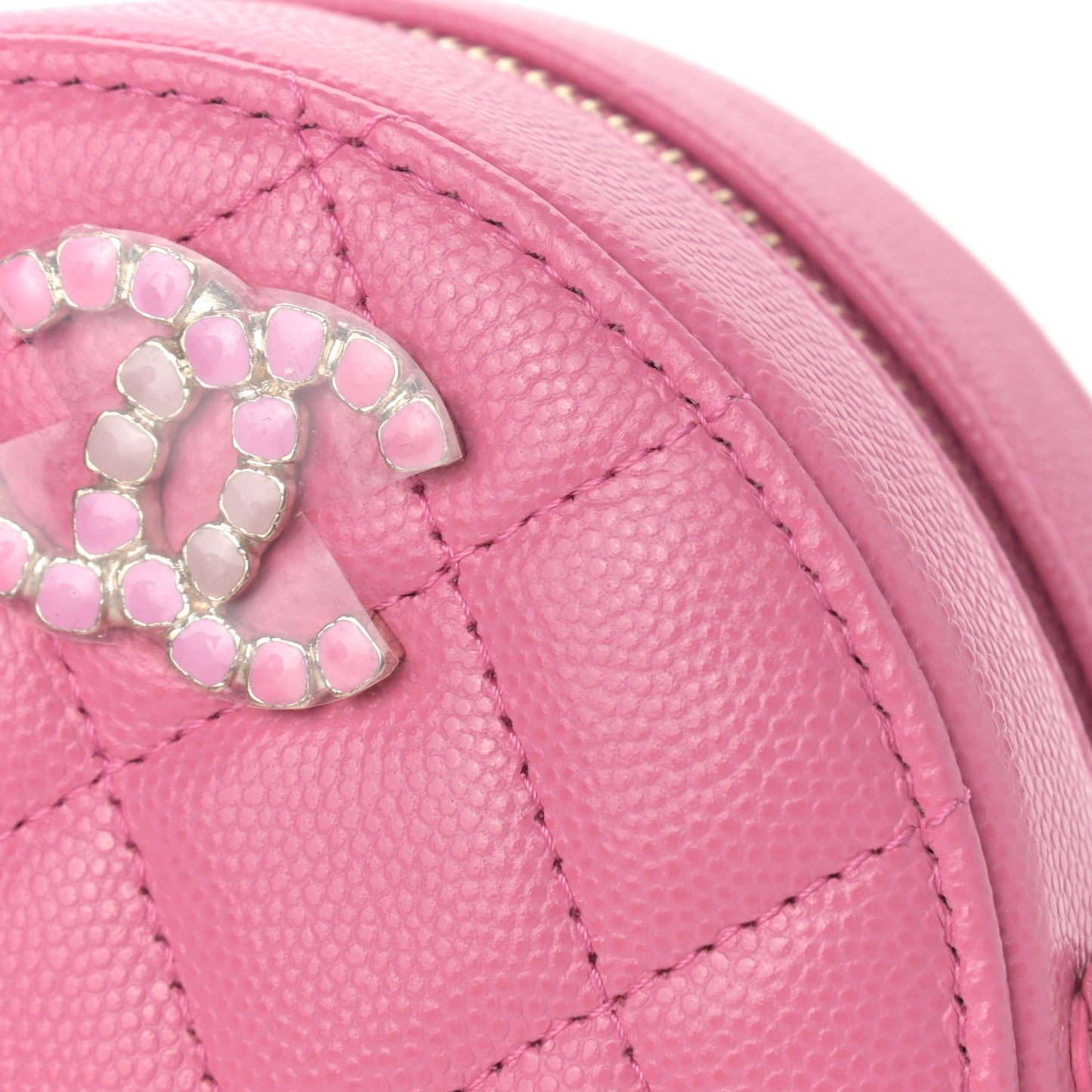 Caviar Quilted Gripoix CC Round Clutch With Chain Pink