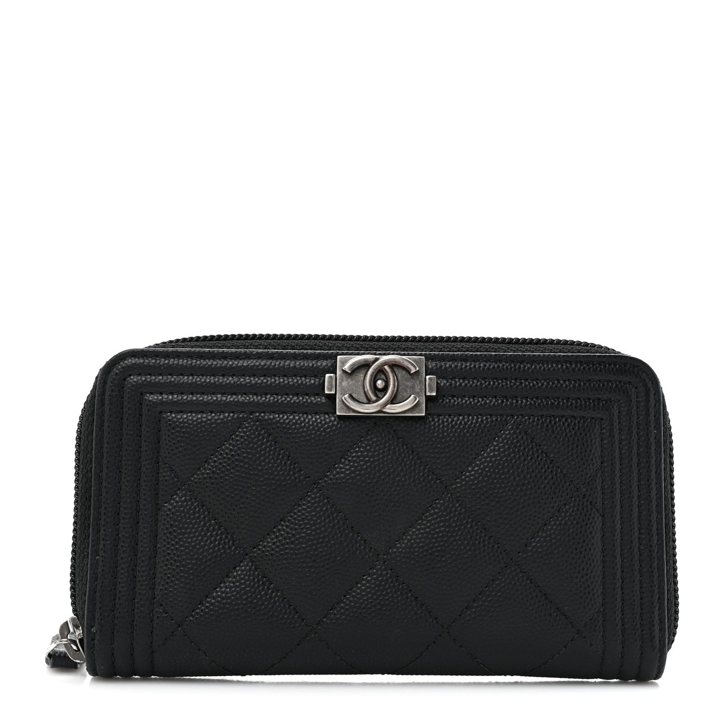 Caviar Quilted Small Boy Zip Around Wallet Black