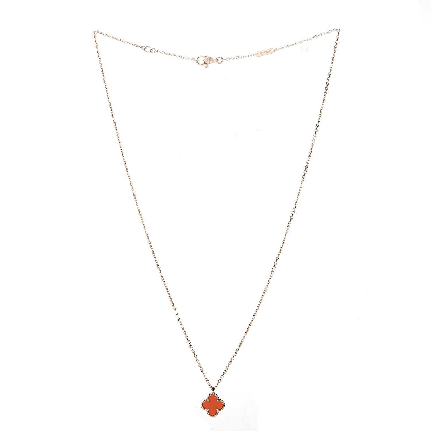 Van Cleef & Arpels 18K Rose Gold Carnelian Sweet Alhambra Pendant Necklace 3 of 7