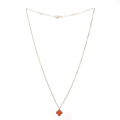 Van Cleef & Arpels 18K Rose Gold Carnelian Sweet Alhambra Pendant Necklace 3 of 7