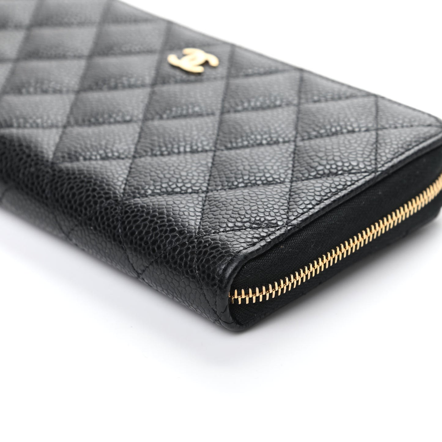 Caviar Quilted Large Gusset Zip Around Wallet Black