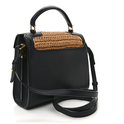 Saint Laurent Raffia Calfskin Mini Classic Monogram Cassandra Top Handle Black Natural 2 of 9