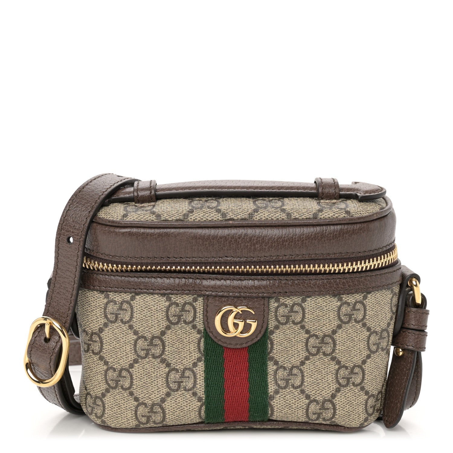 Gucci GG Supreme Monogram Textured Calfskin Web Mini Ophidia Top Handle Bag Beige Ebony New Acero 1 of 10