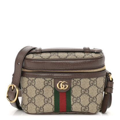 Gucci GG Supreme Monogram Textured Calfskin Web Mini Ophidia Top Handle Bag Beige Ebony New Acero 1 of 10