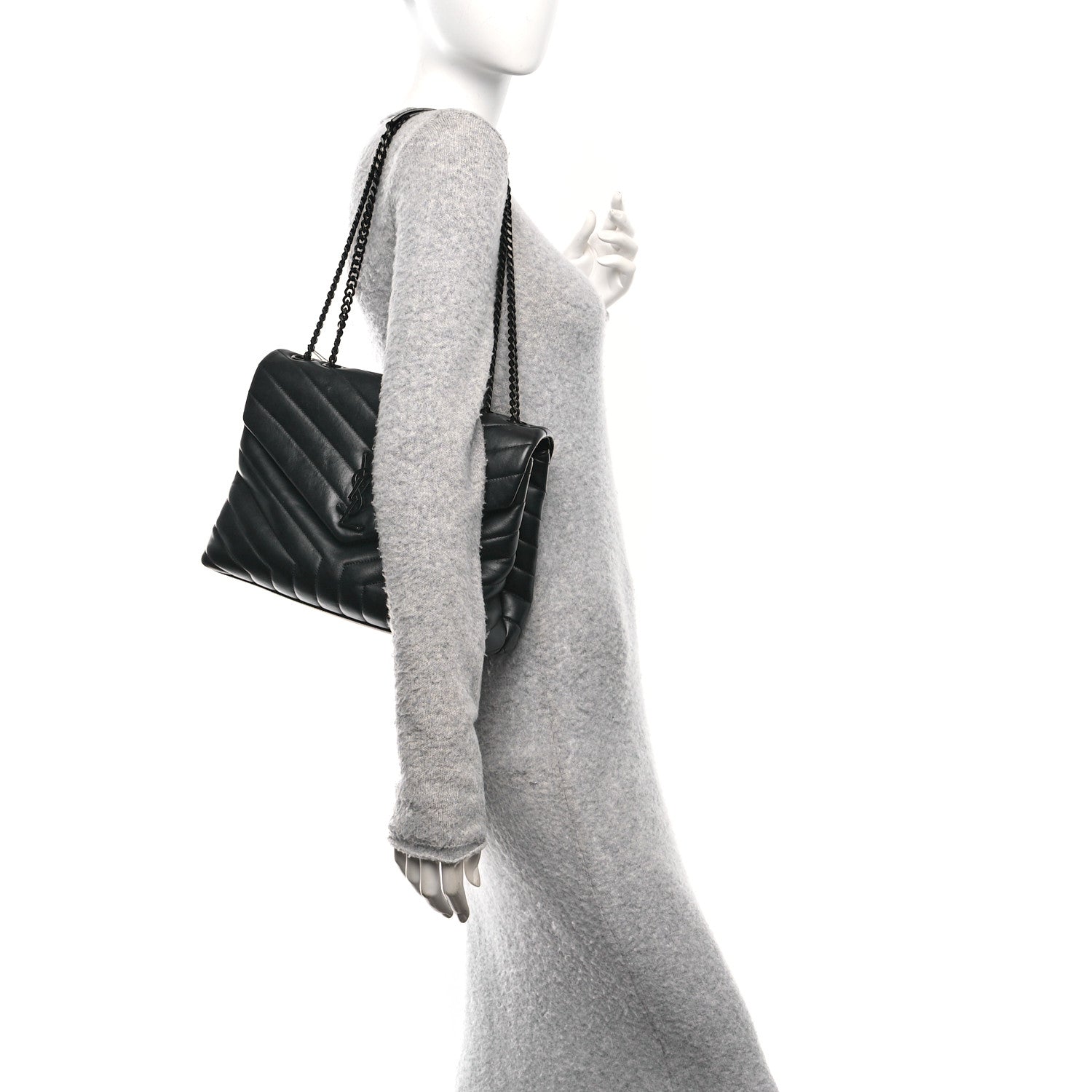 Saint Laurent Calfskin Y Quilted Monogram Monochrome Medium Loulou Chain Satchel Black 2 of 11