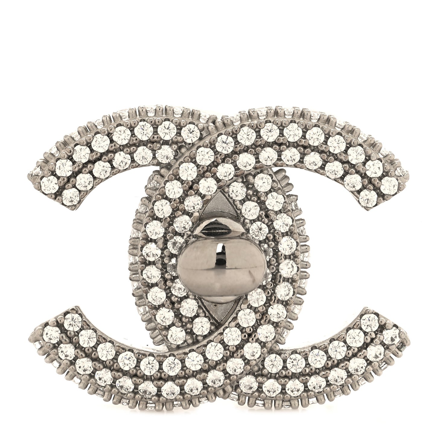 Crystal CC Turnlock Brooch Silver