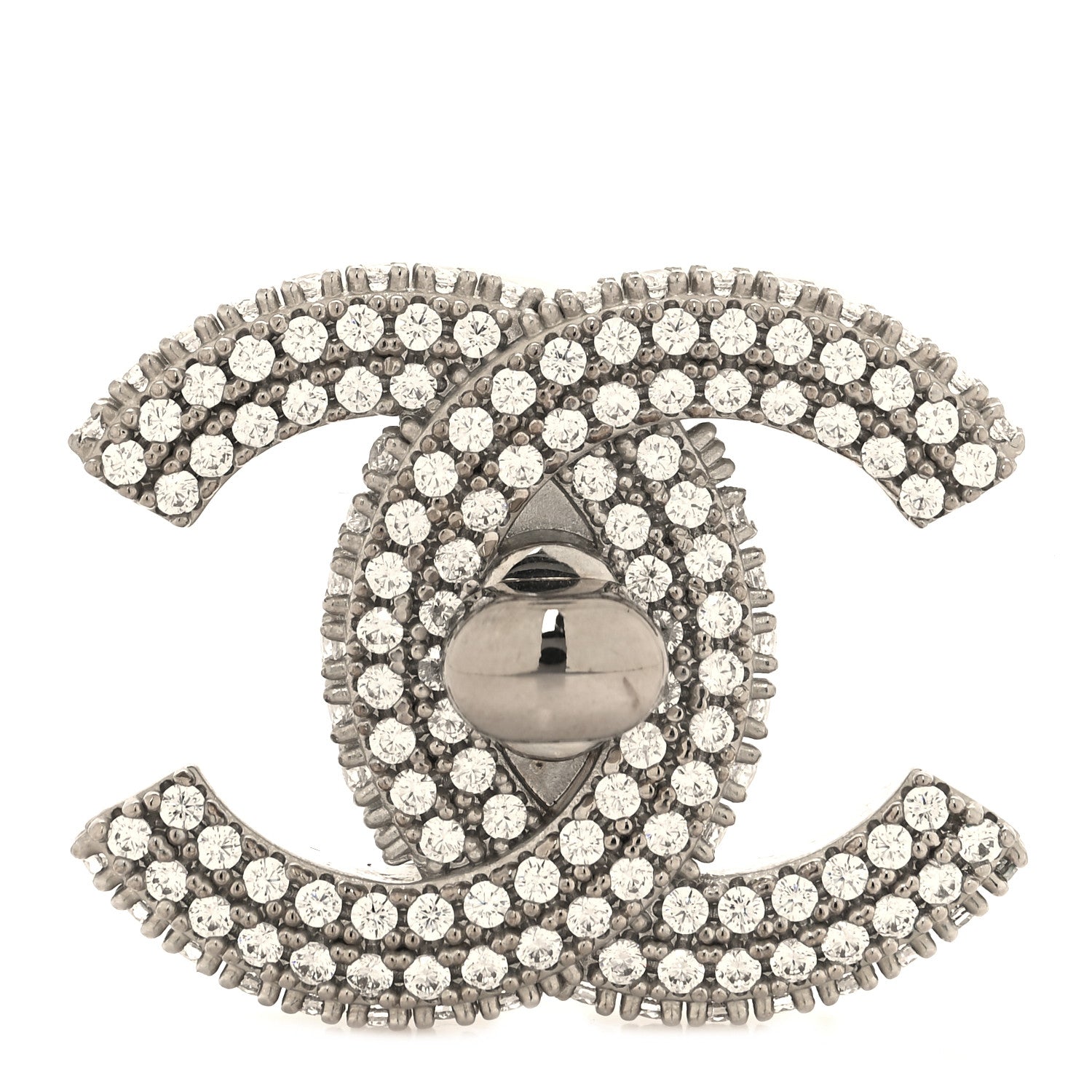 Chanel Crystal CC Turnlock Brooch Silver 1 of 3
