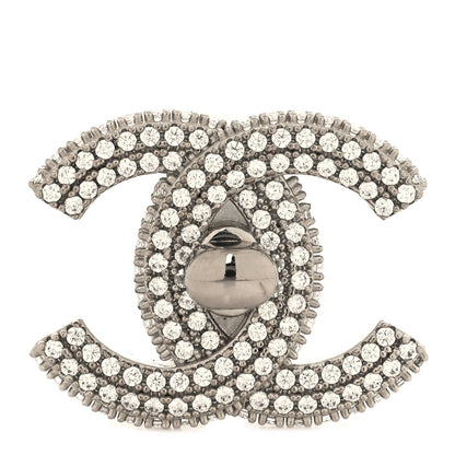 Chanel Crystal CC Turnlock Brooch Silver 1 of 3