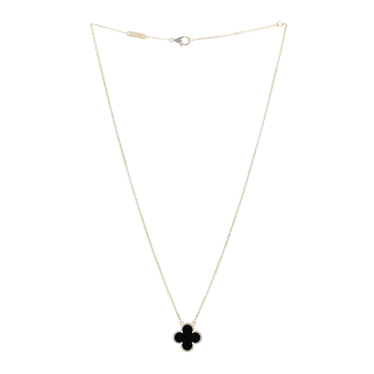 18K Yellow Gold Black Onyx Vintage Alhambra Pendant Necklace