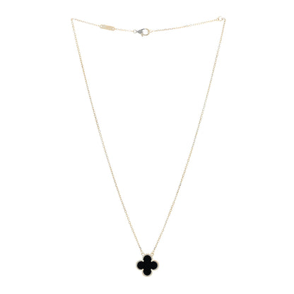 Van Cleef & Arpels 18K Yellow Gold Black Onyx Vintage Alhambra Pendant Necklace 2 of 5