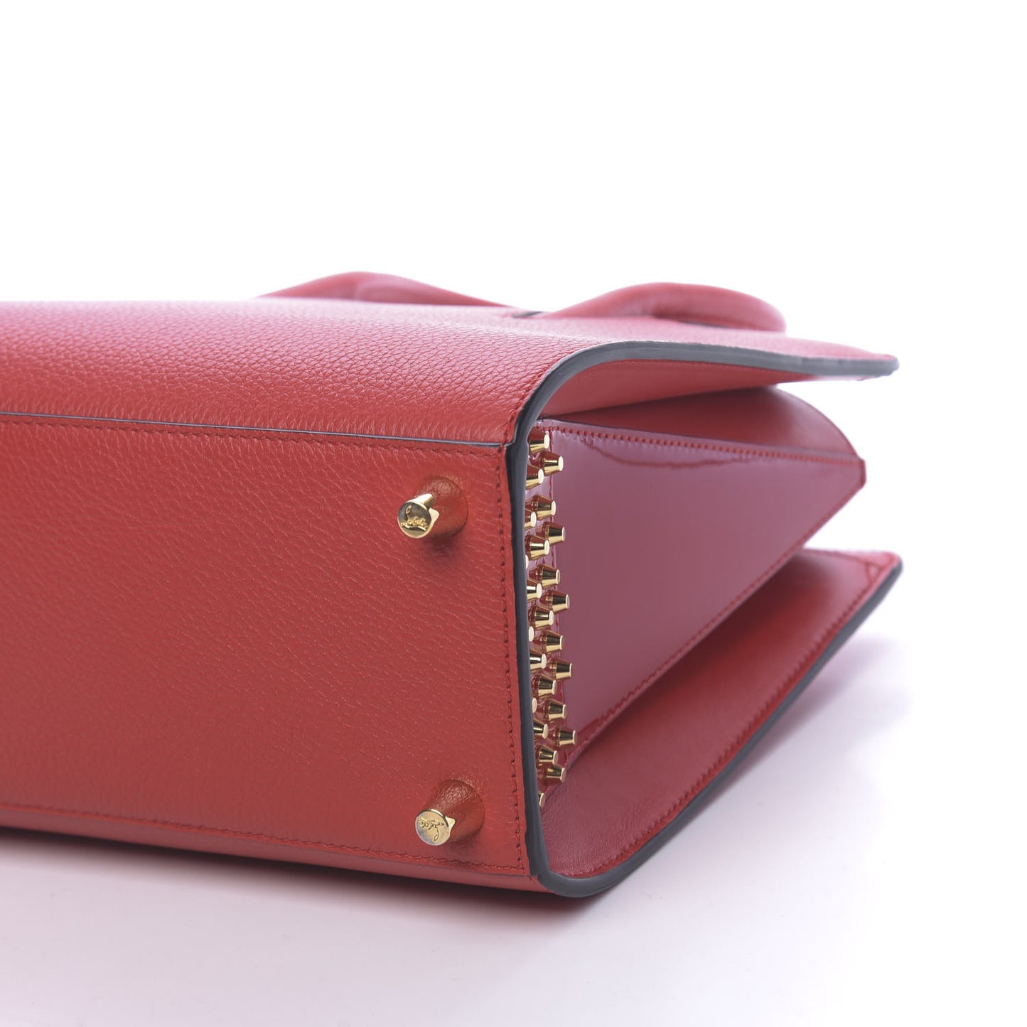 Calfskin Patent Leopard Studded Small Paloma Red