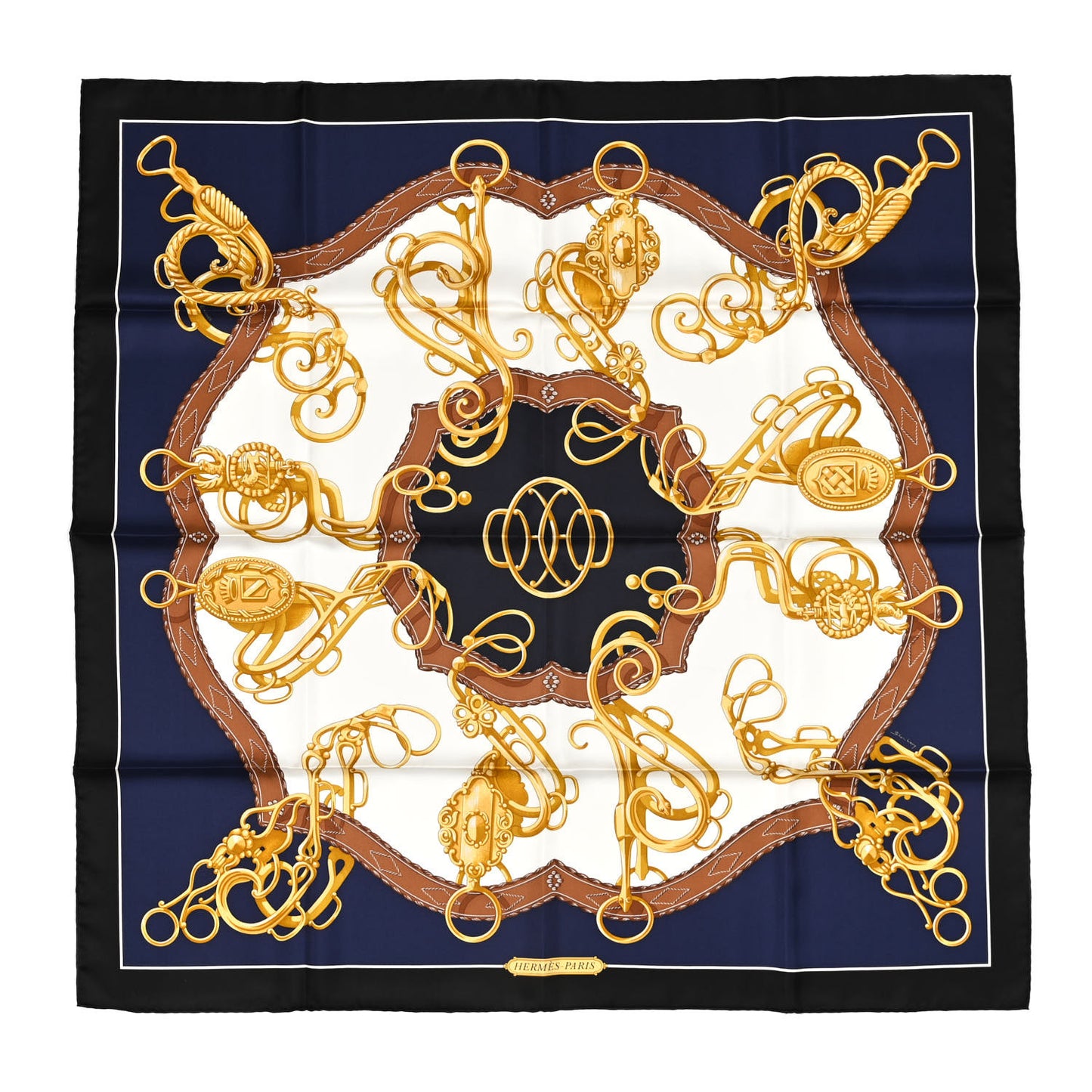 Silk Lift Profile Scarf 90 Black Marine White
