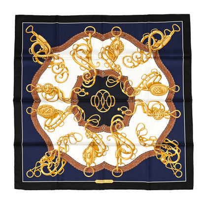 Hermes Silk Lift Profile Scarf 90 Black Marine White 1 of 5