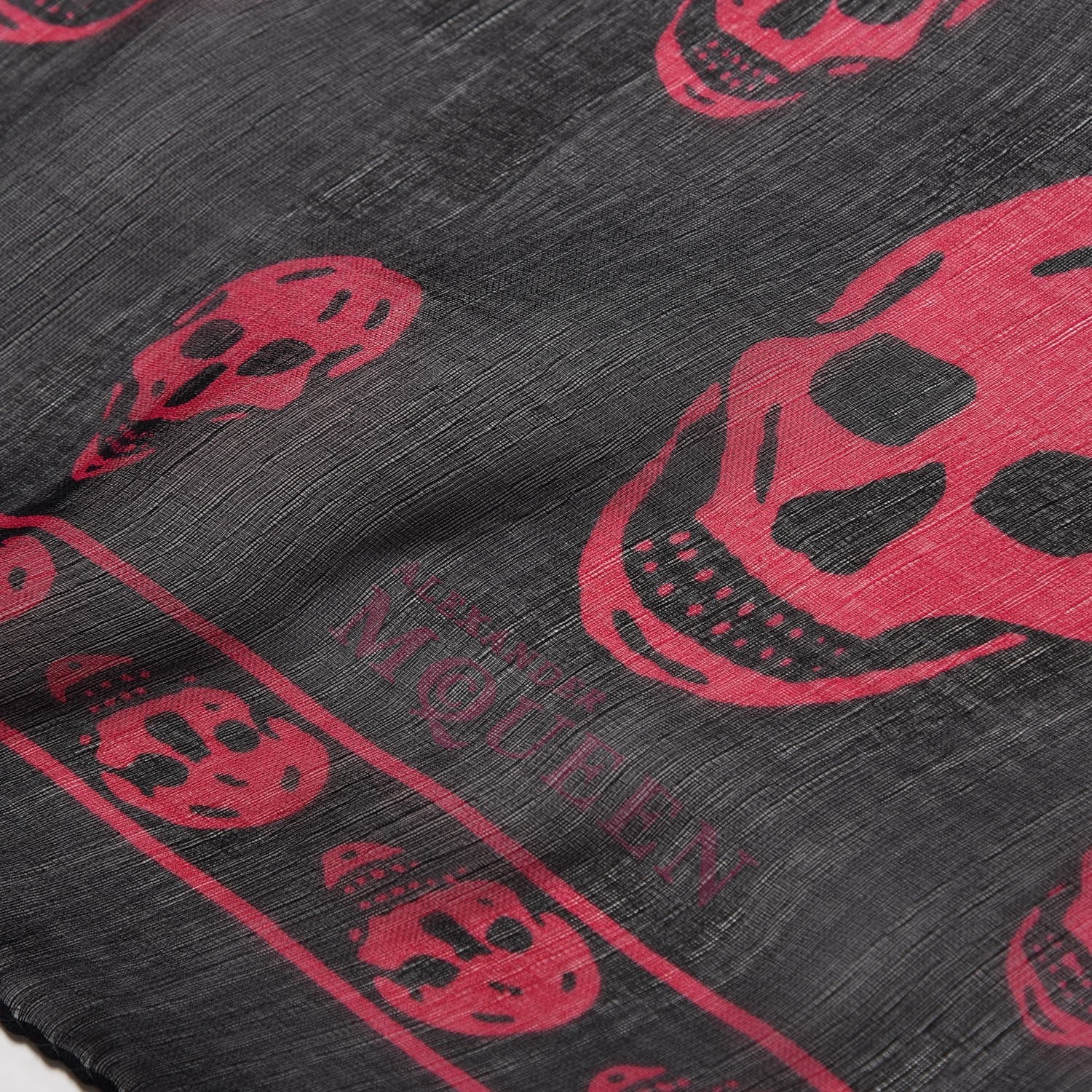 Alexander McQueen Silk Chiffon Skull Scarf Black Pink 4 of 7