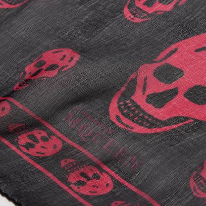 Alexander McQueen Silk Chiffon Skull Scarf Black Pink 4 of 7