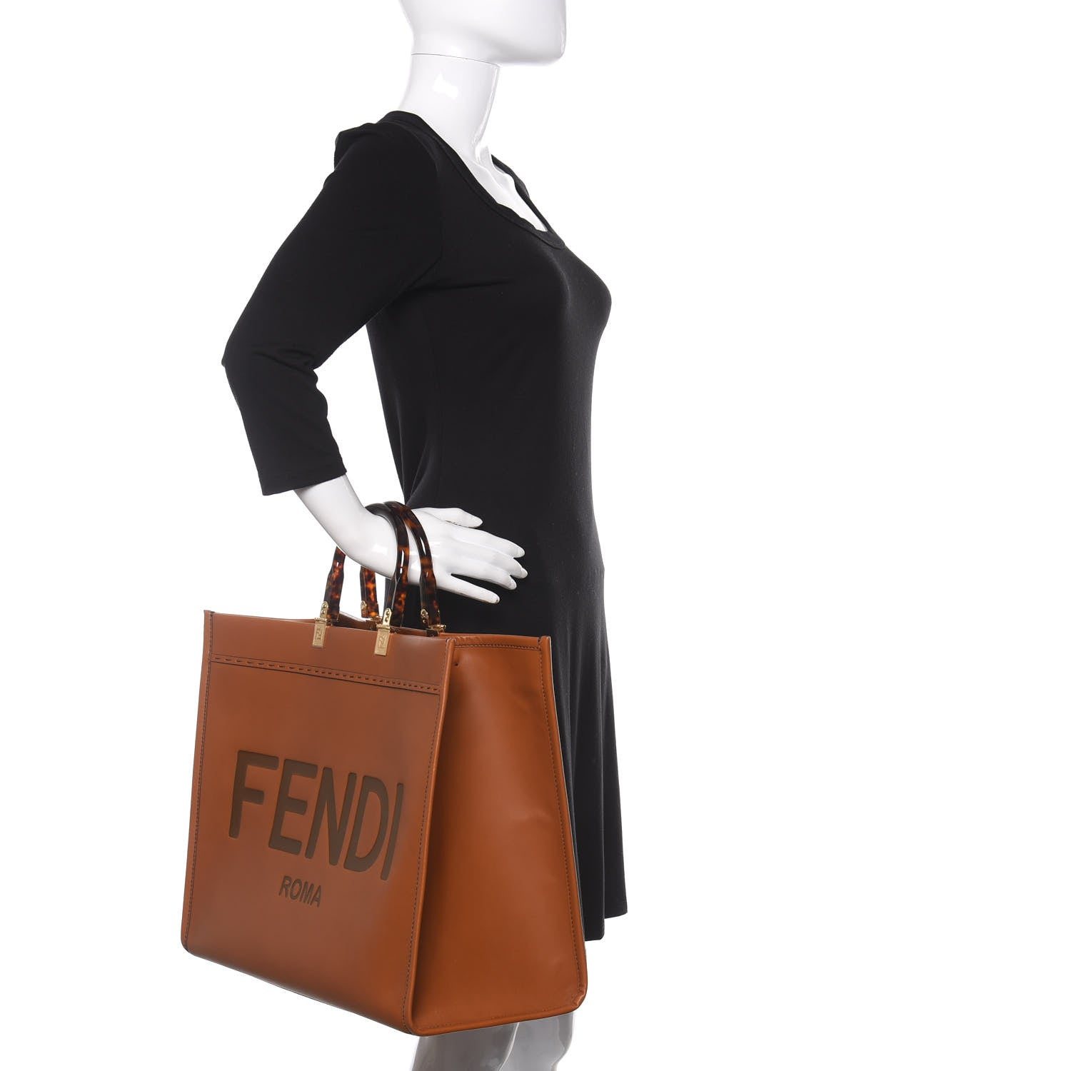 Fendi Vitello King Plexiglass Large Fendi Sunshine Shopper Tote Cuoio 2 of 9