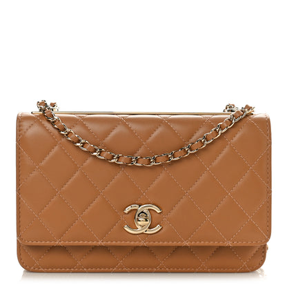 Chanel Lambskin Quilted Contrast Stitch Trendy CC Wallet On Chain WOC Camel 1 of 10