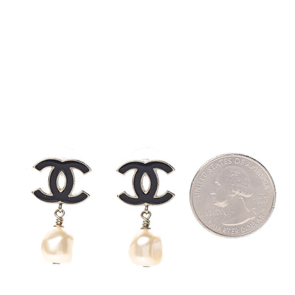 Chanel Pearl Enamel CC Drop Earrings Black 2 of 5
