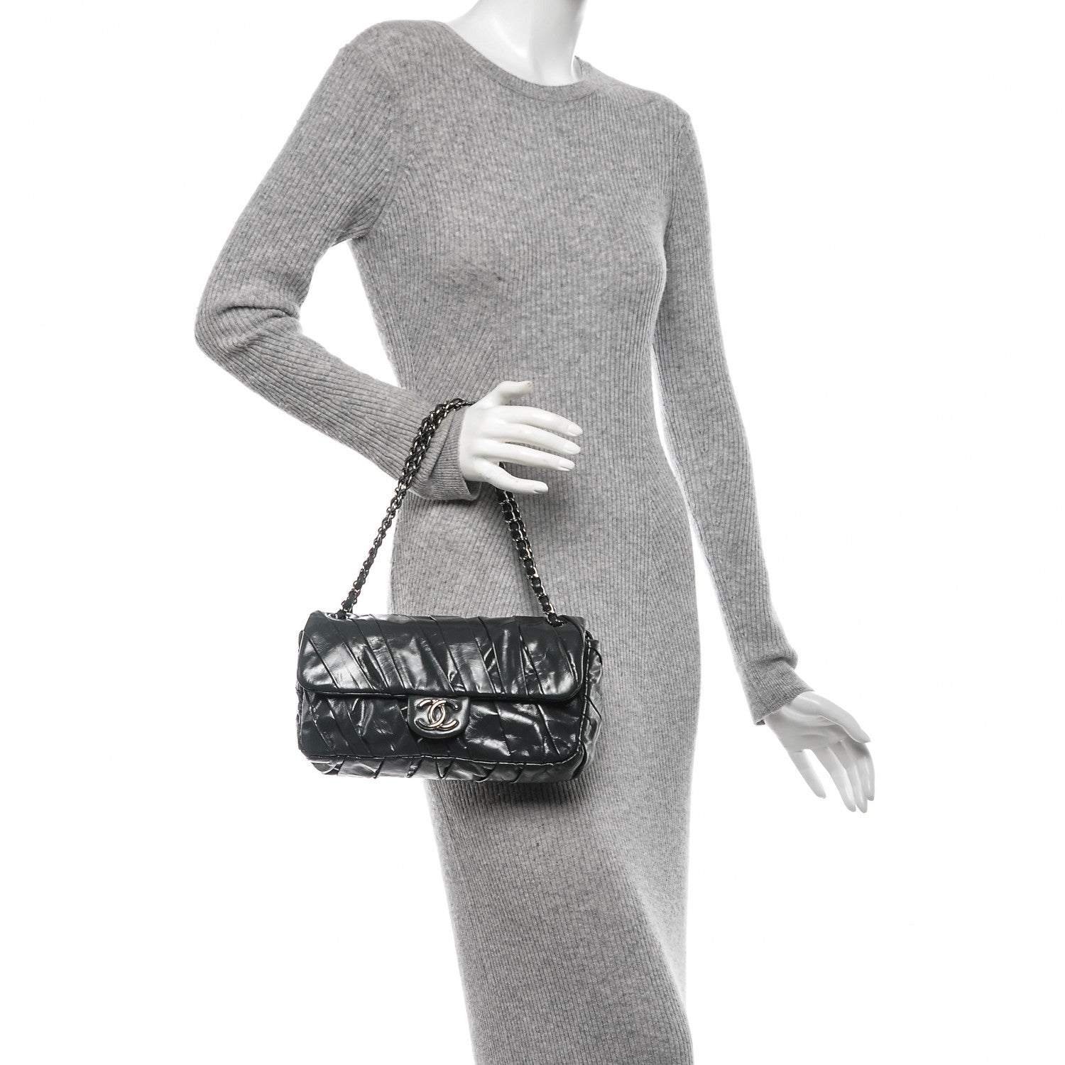 Chanel Glazed Calfskin Medium Twisted Flap Dark Grey 2 of 7