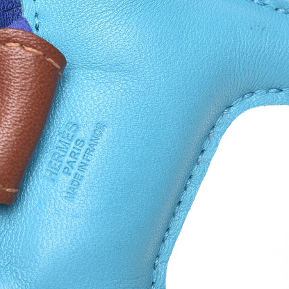 Hermes Milo Lambskin Grigri Rodeo Horse Bag Charm PM Bleu Azteque Bleu Electrique Fauve 3 of 4