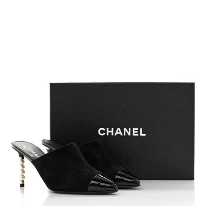 Chanel Suede Patent Calfskin Cap Toe Pearl Mule 36 Black 10 of 10