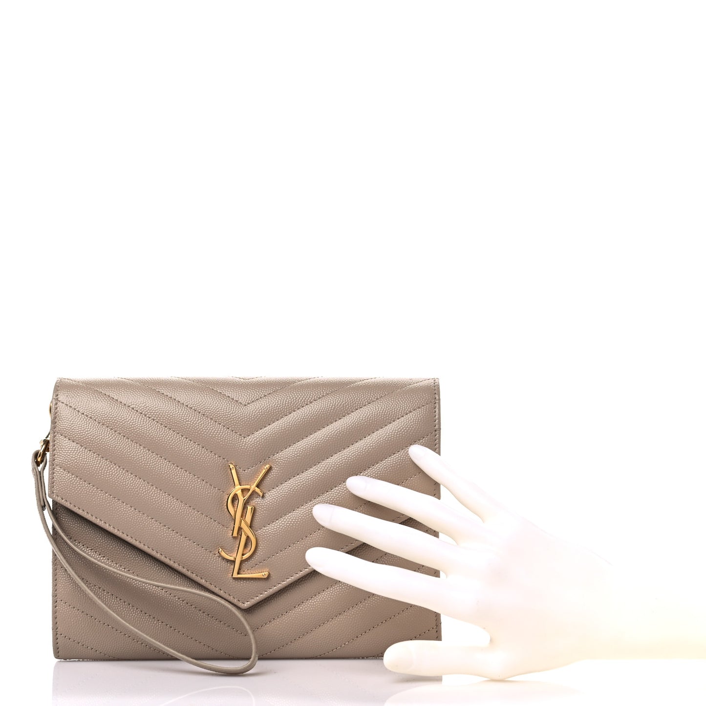 Grain De Poudre Matelasse Chevron Monogram Envelope Clutch Dark Beige