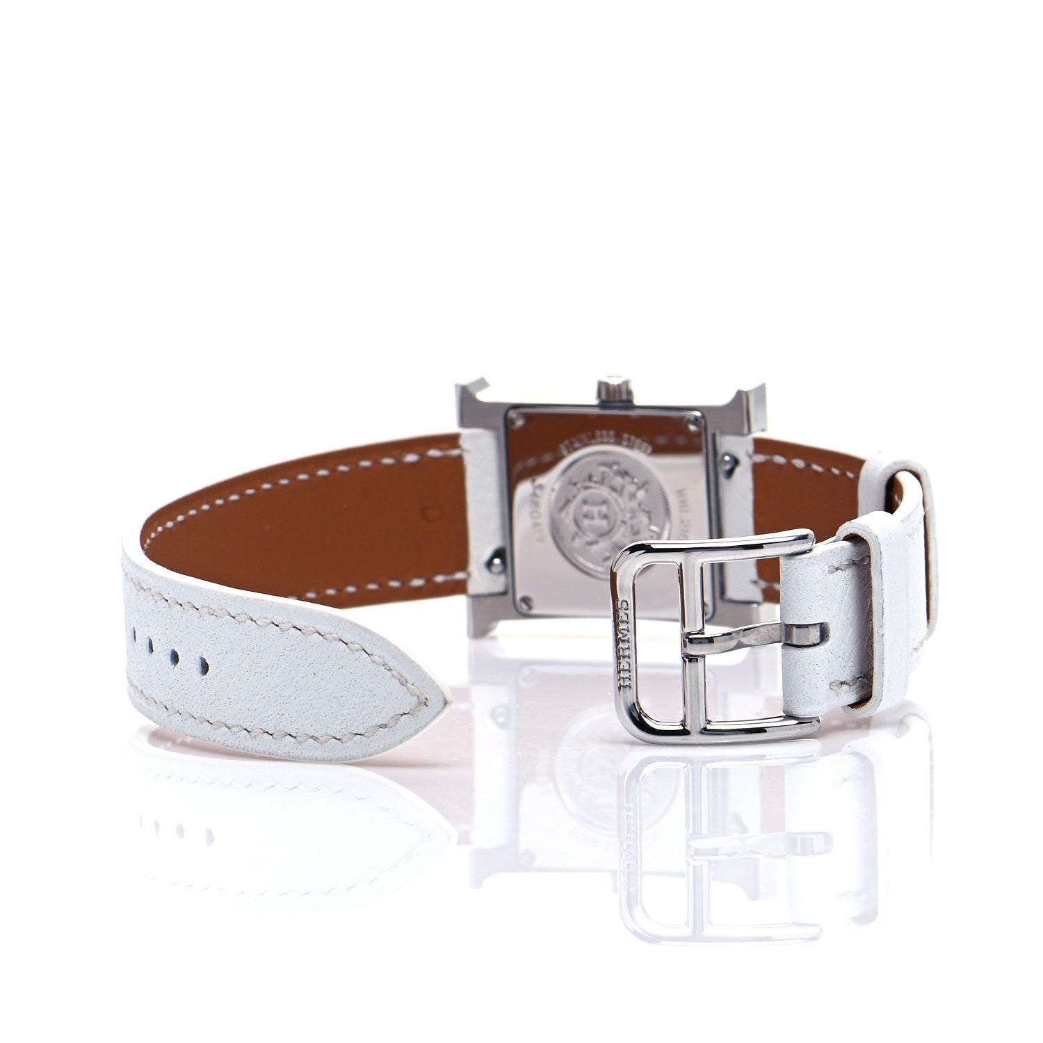 Hermes Stainless Steel Epsom Diamond Mother of Pearl 21mm Heure H Hour Quartz Watch Blanc 6 of 8